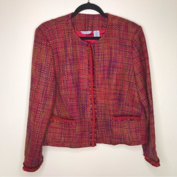 Vintage Madison Studio Boucle Soutache Braid Fringe Pink Jacket Women's Size 14 - Picture 13 of 14